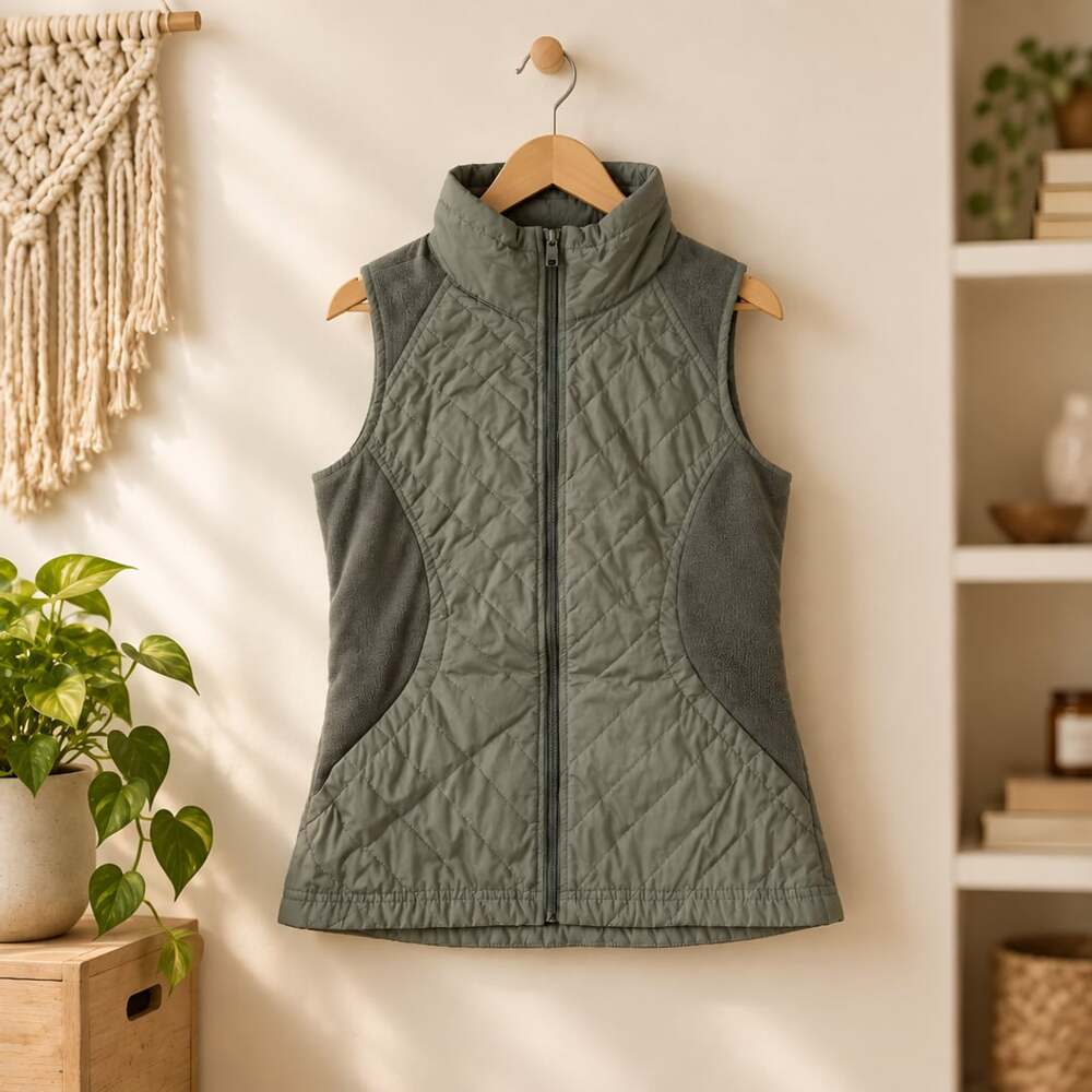 Columbia Quilted Fleece Vest Size XS Gray Full Zip